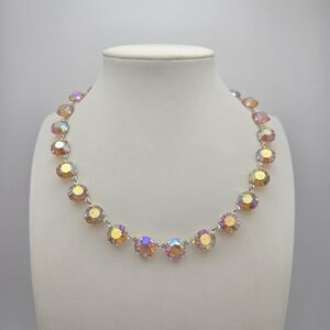Orange Riviere Crystal Choker Necklace Aurora Borealis AB Vintage Open Bezel